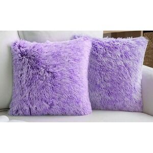 MIULEE Faux Fur Pillow Covers 20x20 Set Purple Plush Shaggy Throw Cases